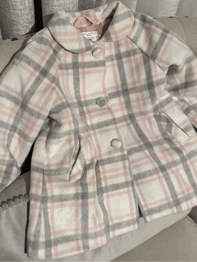 Max Studio Pink and Gray Plaid Girls Coat